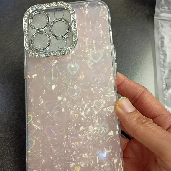 iPhone 13 Pro Pink Glitter Heart Transparent Shockproof Silicone Back Case - Picture 7 of 9